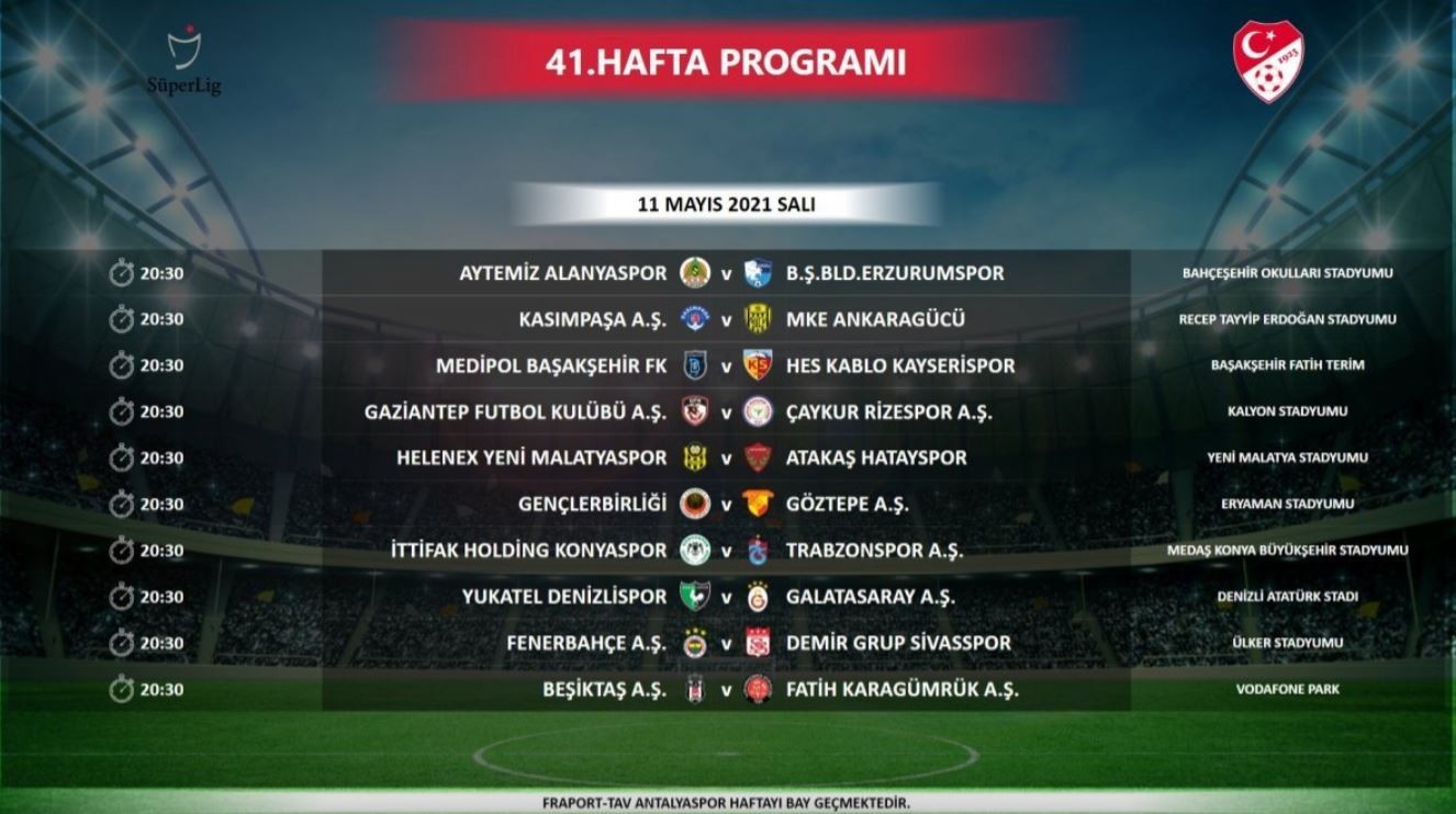 41.Haftanın Programı: 11.05.2021 Salıi 20:30 Başakşehir FK - Kayserispor