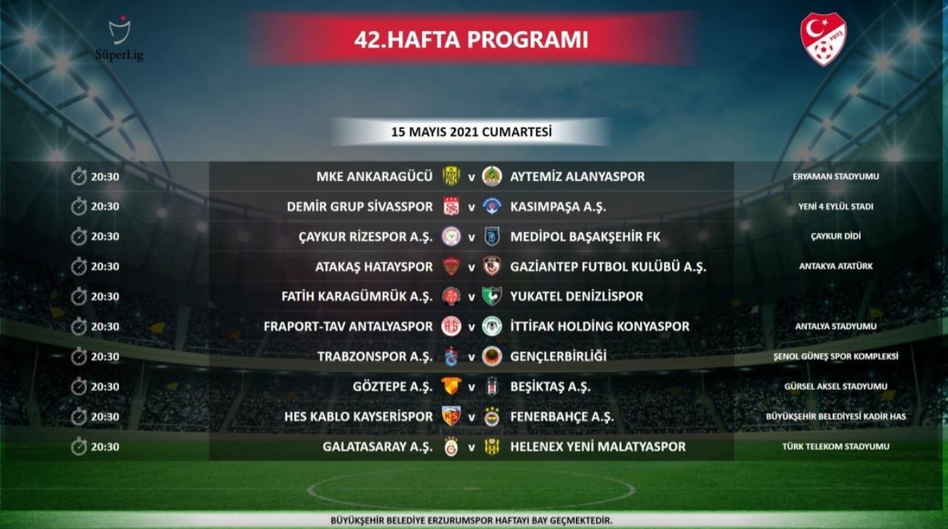 42.Haftanın Programı:15.05.2021 Cumartesi 20:30 Kayserispor-Fenerbahçe