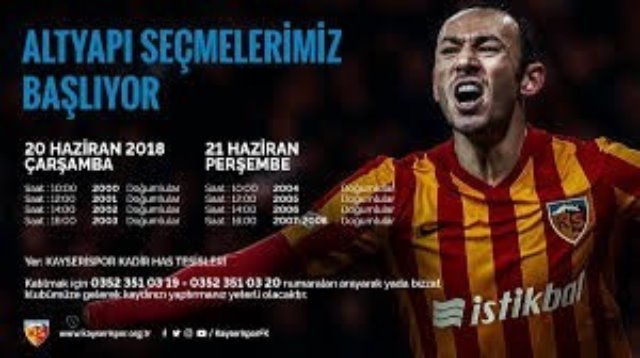 2018-2019 dönemine ait Kayserispor Alt Yapı Seçmeleri Sonuçlandı;