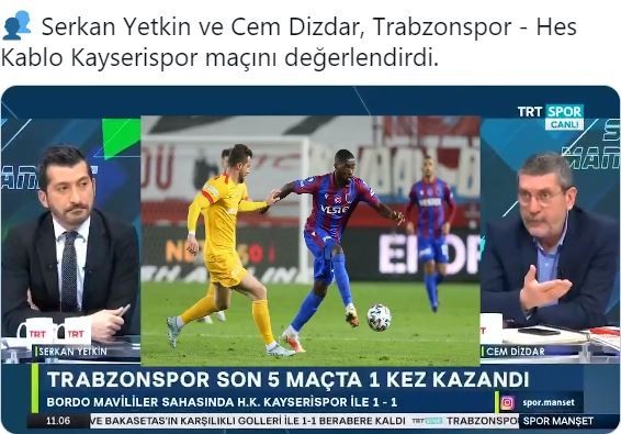 TRT Spor'da Serkan Yetkin ve Cem Dizdar Trabzonspor-Kayserispor Maçını Yorumluyor