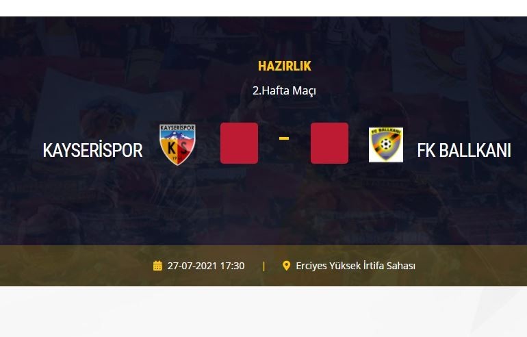 Kayserispor, Salı Günü FK Ballkani Takımı ile Hazırlık Maçı Yapacak.
